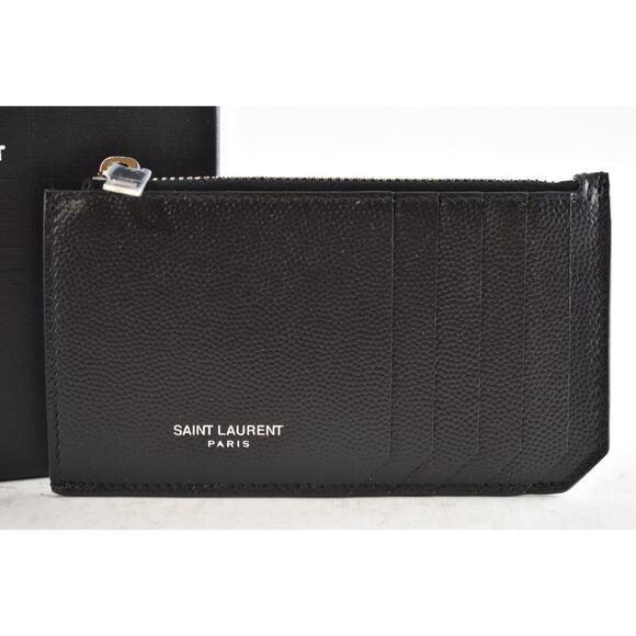 Saint Laurent Paris Fragments Zipped Card Case Black Caviar Silver Logo Wallet - Picture 3 of 10